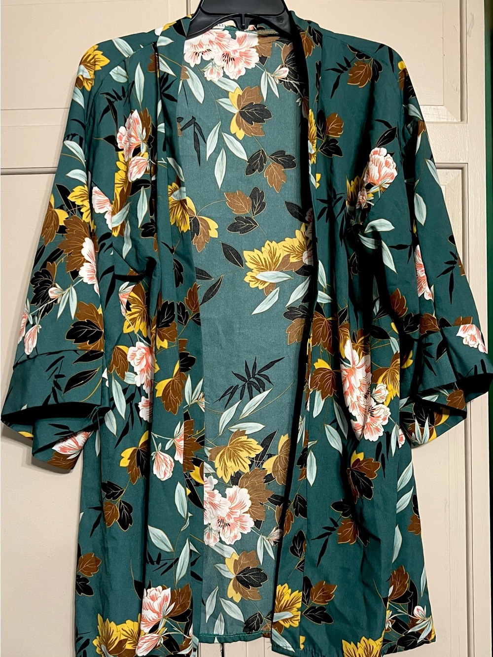 Do everything in love Teal Floral Kimono with Mustard, Brown & Pink Accents